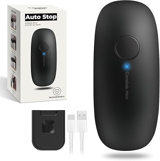 Ultra Blade PRO Auto Stop Can Opener - Rechargeable Electric Can Opener for Kitchen for Seniors with Arthritis - One Touch Side Cut Opener, Smooth Edge, Handfree, Wall Mounted Small Size, Black