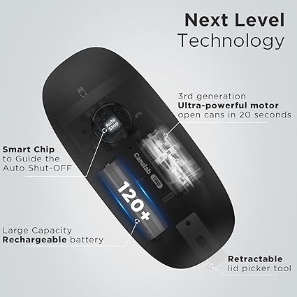 Ultra Blade PRO Auto Stop Can Opener - Rechargeable Electric Can Opener for Kitchen for Seniors with Arthritis - One Touch Side Cut Opener, Smooth Edge, Handfree, Wall Mounted Small Size, Black