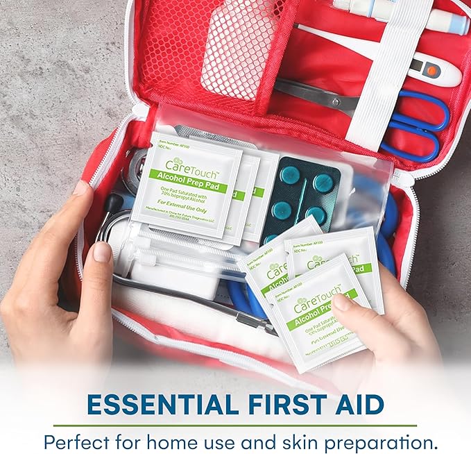 Care Touch Alcohol Wipes Individually Wrapped - Prep Pads with 70% Isopropyl Alcohol, Great for Home, Medical & First Aid Kits Sterilized, Antiseptic 2-Ply Swabs 400 Count