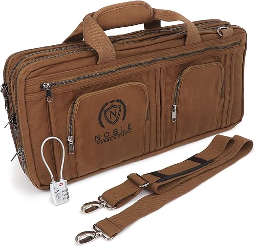 Waxed Canvas Chef Knife Bag Holds 19 Knives PLUS Knife Steel Meat Cleaver and Large Storage Compartments! Our Most Durable Professional Line Knife Carrier Includes Custom Padlock! (Bag Only) (Khaki)
