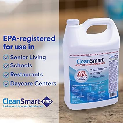 CleanSmart Hospital Grade Disinfectant, Kills 99.9% of Viruses and Bacteria, Hypochlorous Acid Technology, EPA Registered, 1 Gallon (HOCL)