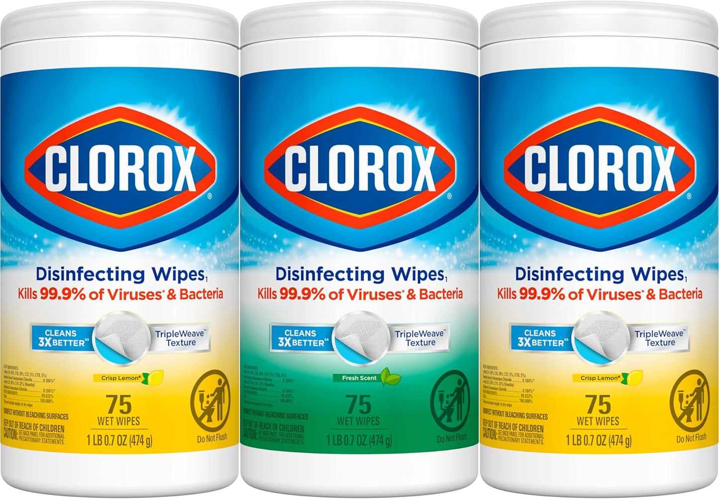 Clorox Disinfecting Wipes Value Pack, Household Essentials, 75 Count, Pack of 3