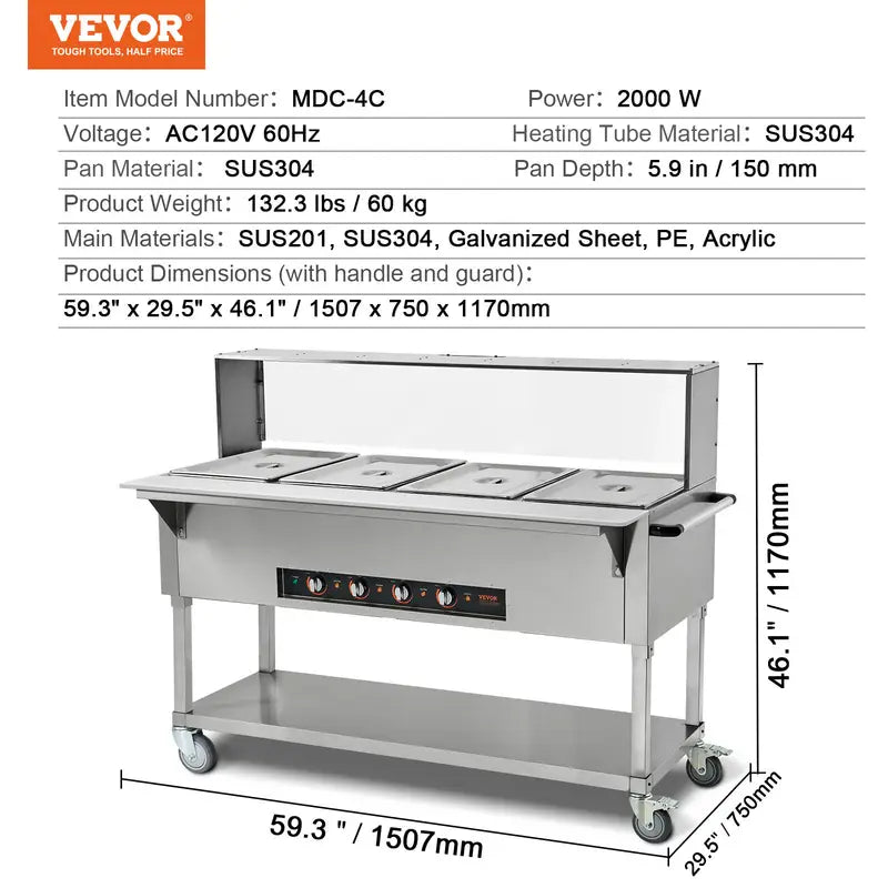 Commercial Food Warmer 4 x 20.6QT Electric Steam Table