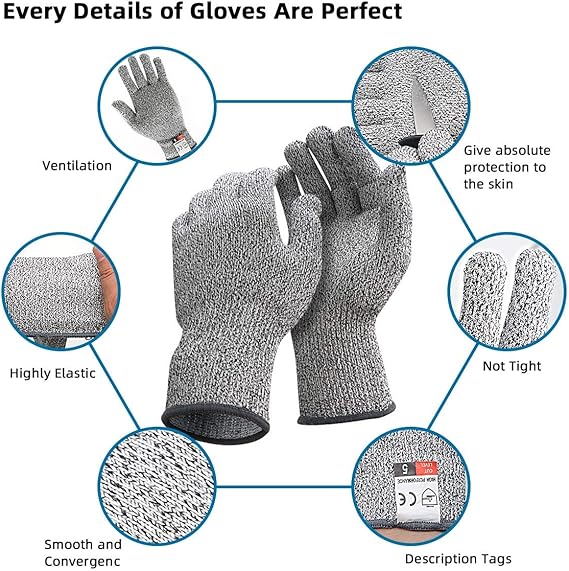DEYAN Cut Resistant Gloves, Level 5 Protection Safety Cutting Gloves, Kitchen Cuts Gloves for Chef Oyster Shucking, Mandolin Slicing, Meat Cutting and Wood Carving(M-2 Pairs)