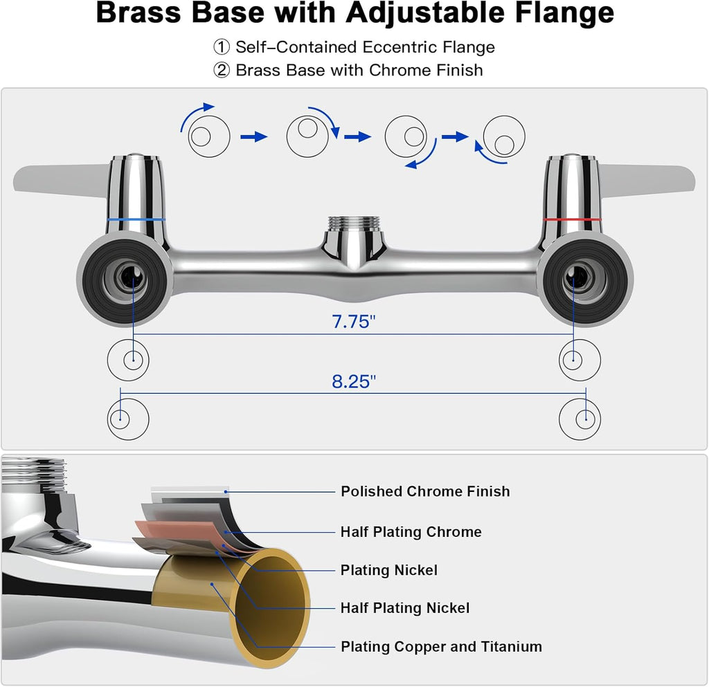 Commercial Faucet with Sprayer for Kitchen Sink: Akwadu Wall Mount Commercial Kitchen Faucet with Sprayer for Compartment Sink - 25" Height 8" Center Pre Rinse Faucet with 10 Inches Add-On Spout
