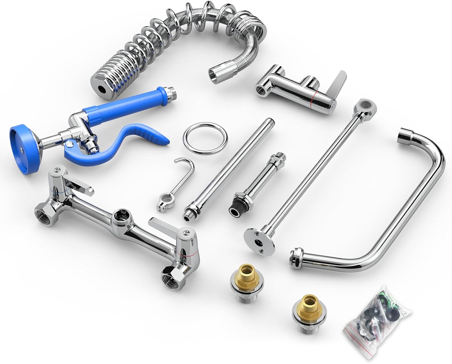 Commercial Faucet with Sprayer for Kitchen Sink: Akwadu Wall Mount Commercial Kitchen Faucet with Sprayer for Compartment Sink - 25" Height 8" Center Pre Rinse Faucet with 10 Inches Add-On Spout