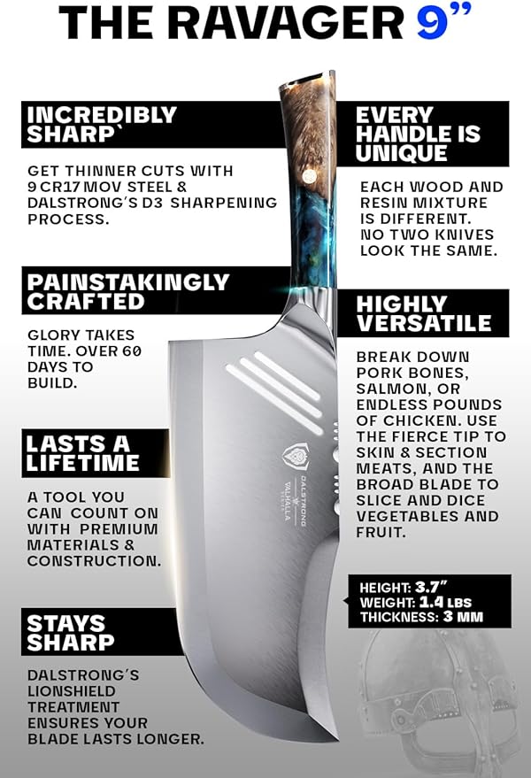 Dalstrong Massive Cleaver Knife - 9 inch - 'The Ravager' - Valhalla Series - 7CR17MOV