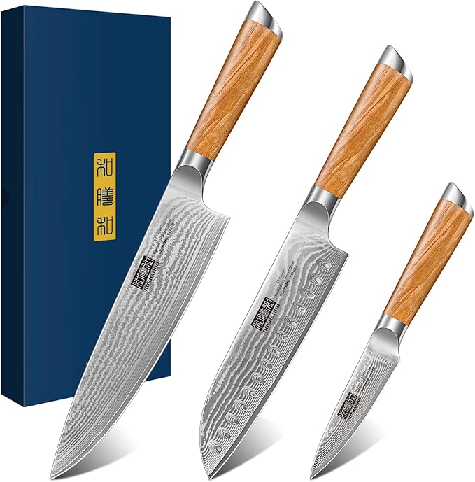 HOSHANHO 3 pieces Damascus chef knife set