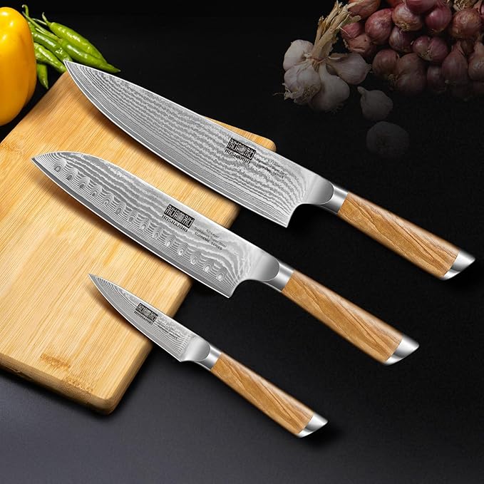HOSHANHO 3 pieces Damascus chef knife set