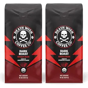 Death Wish Coffee Co., Organic and Fair Trade Dark Roast Whole Bean Coffee, 16 oz