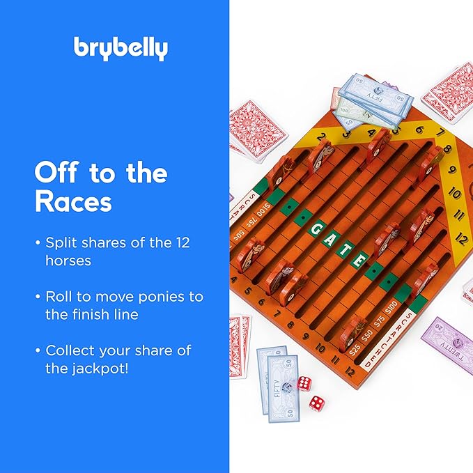 Horse Racing Game Wooden Challenge Toy Poker Board Game with 11 Durable Horses Dice and Cards for Kids Family Game Brain Teaser Gambling Game