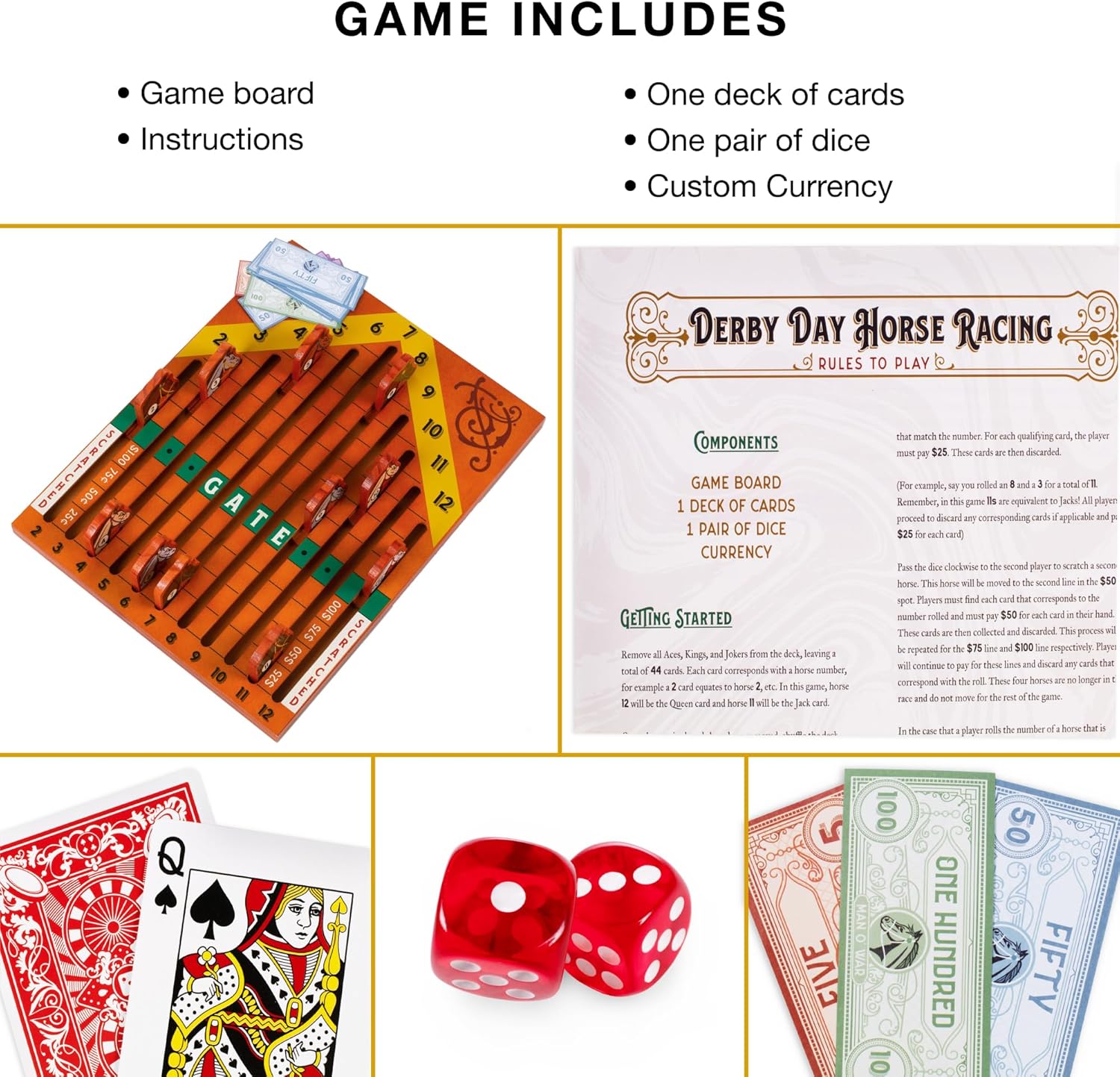 Horse Racing Game Wooden Challenge Toy Poker Board Game with 11 Durable Horses Dice and Cards for Kids Family Game Brain Teaser Gambling Game