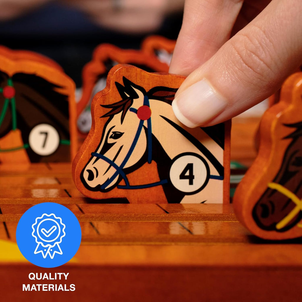 Horse Racing Game Wooden Challenge Toy Poker Board Game with 11 Durable Horses Dice and Cards for Kids Family Game Brain Teaser Gambling Game
