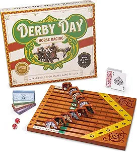 Horse Racing Game Wooden Challenge Toy Poker Board Game with 11 Durable Horses Dice and Cards for Kids Family Game Brain Teaser Gambling Game