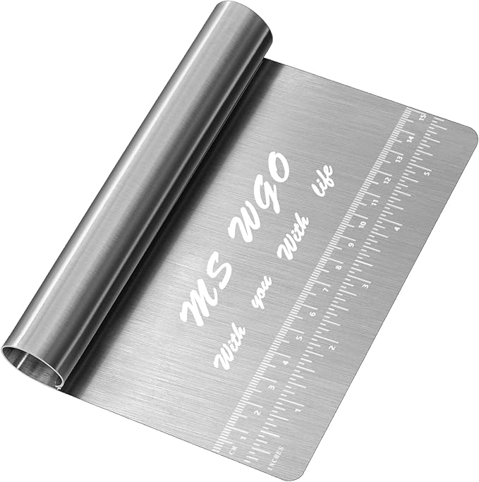 Pro Dough Pastry Scraper/Cutter/Chopper Stainless Steel Mirror Polished with Measuring Scale Multipurpose- Cake, Pizza Cutter - Pastry Bread Separator