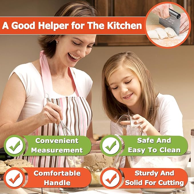 Pro Dough Pastry Scraper/Cutter/Chopper Stainless Steel Mirror Polished with Measuring Scale Multipurpose- Cake, Pizza Cutter - Pastry Bread Separator