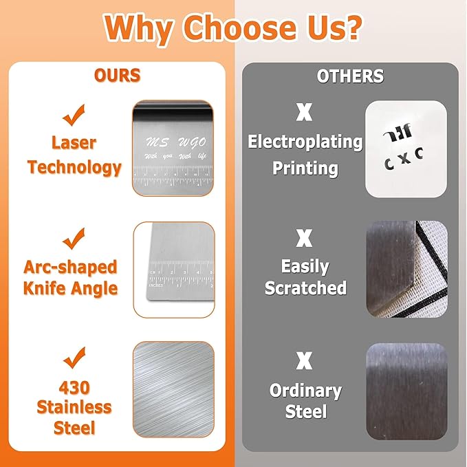 Pro Dough Pastry Scraper/Cutter/Chopper Stainless Steel Mirror Polished with Measuring Scale Multipurpose- Cake, Pizza Cutter - Pastry Bread Separator