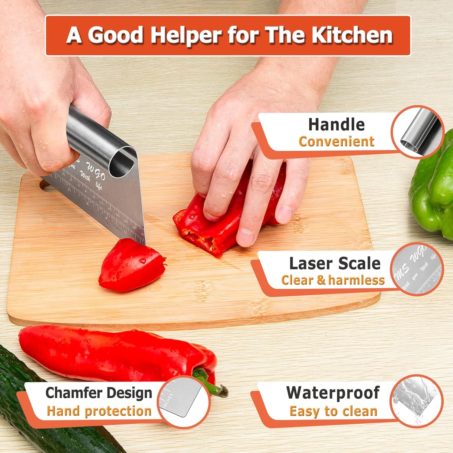 Pro Dough Pastry Scraper/Cutter/Chopper Stainless Steel Mirror Polished with Measuring Scale Multipurpose- Cake, Pizza Cutter - Pastry Bread Separator