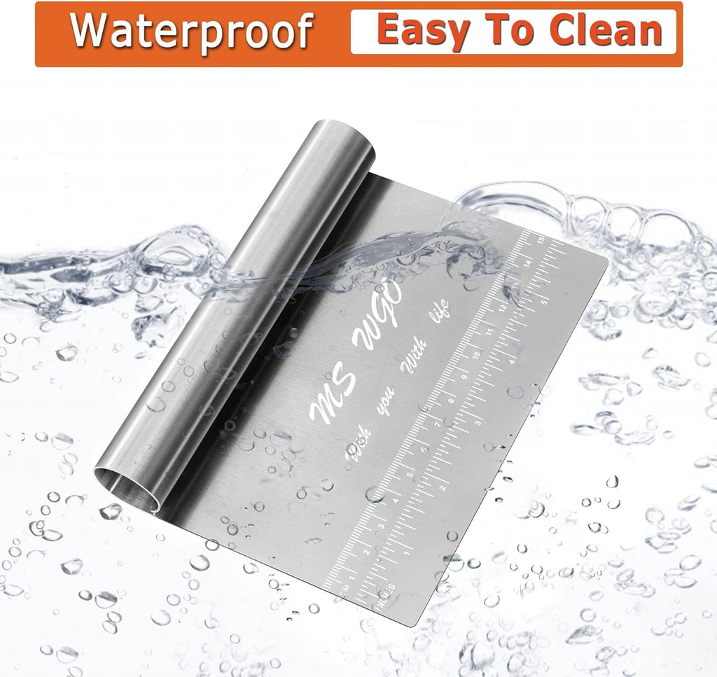 Pro Dough Pastry Scraper/Cutter/Chopper Stainless Steel Mirror Polished with Measuring Scale Multipurpose- Cake, Pizza Cutter - Pastry Bread Separator