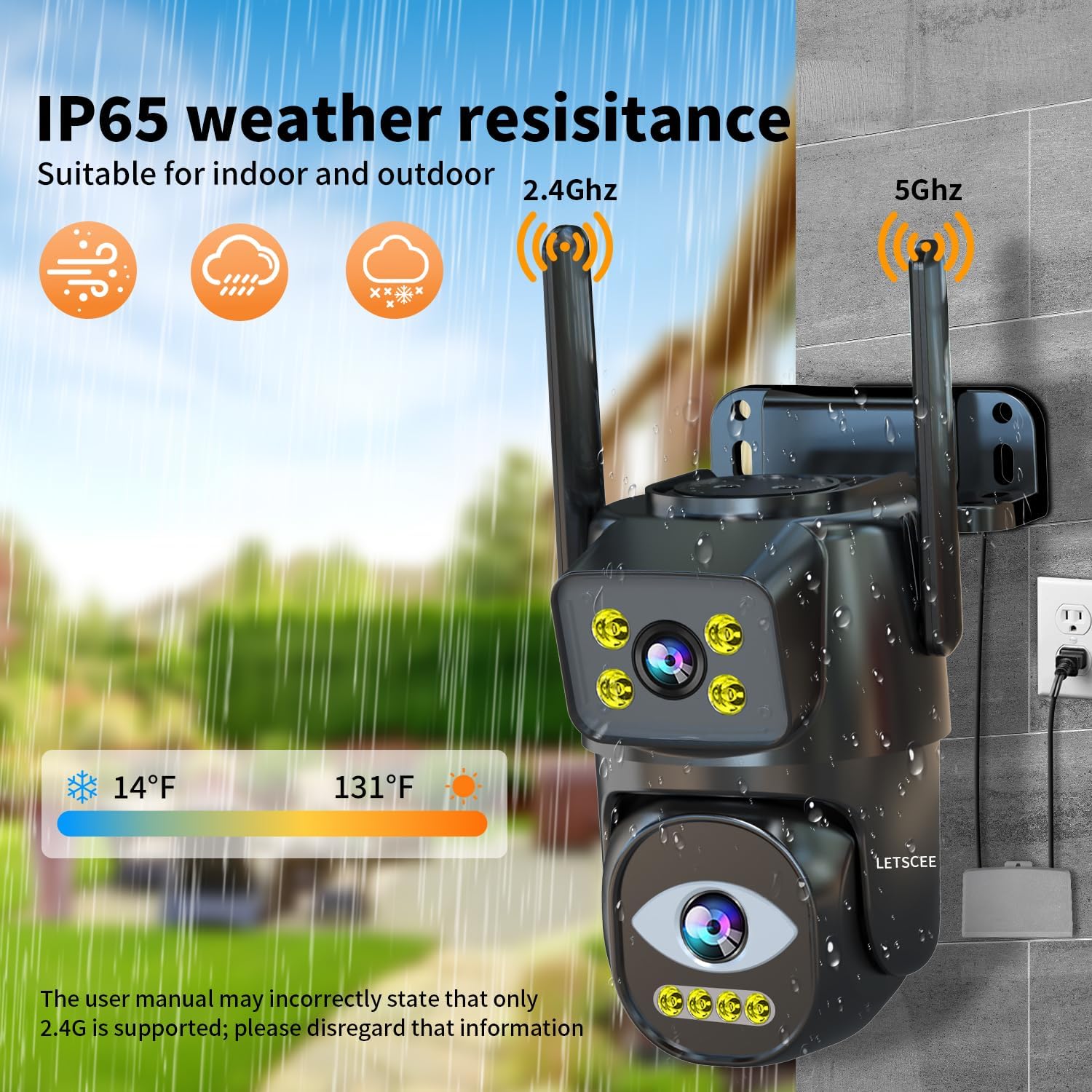 Dual Lens Wi-Fi Security Camera Outdoor, 2.4G/5G PTZ Outdoor Plug-in Camera Auto Tracking, Home Security Surveillance System,WiFi,Night Vision,7/24 Recording