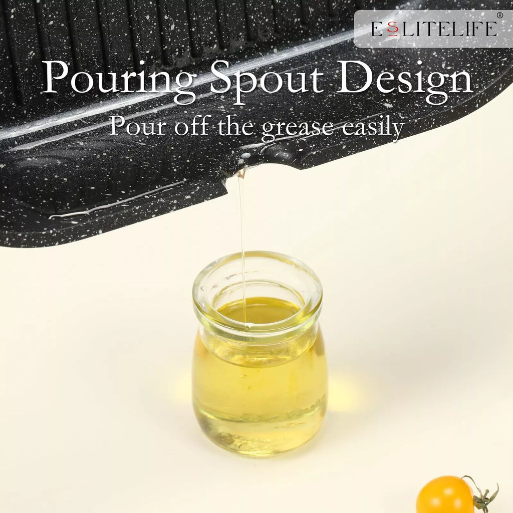 ESLITE LIFE 9.5 Inch Nonstick Grill Pan for Indoor Cooking