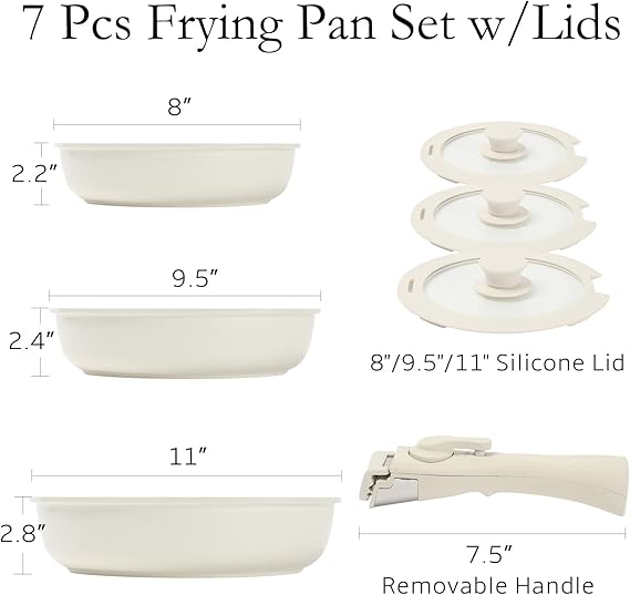 ESLITE LIFE Nonstick Ceramic Frying Pans Skillets Set with Lids, Non-Toxic Egg Omelette Kitchen Cooking Pans Compatible with All Stovetops (Gas, Electric & Induction), PTFE & PFOA Free (Black)