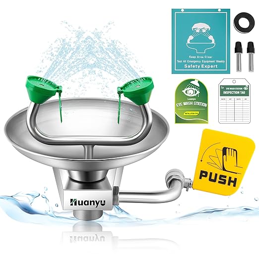 Huanyu Emergency Eye Wash Station Wall Mounted Eyewash Stations Safety First Aid Commercial Eye Washing with Sign for Factory Hospital