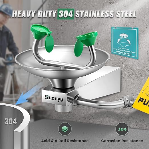 Huanyu Emergency Eye Wash Station Wall Mounted Eyewash Stations Safety First Aid Commercial Eye Washing with Sign for Factory Hospital