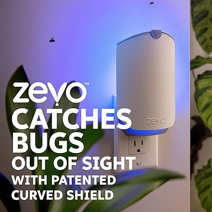 Zevo Flying Insect Trap for Indoors: Light Trap Captures Fruit Flies, Gnats and Houseflies, Starter Kit + Refills (1 Plug-in Base + 3 Cartridges)