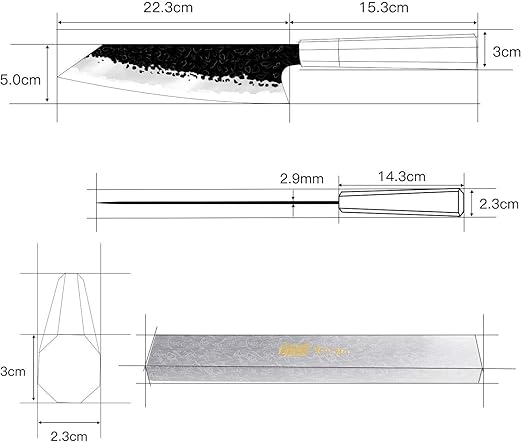 FINDKING 5Pcs Knife Set Dynasty series-3 layer 9CR18MOV clad steel w/octagon handle Chef's Knife with 18'' Acacia Wood Magnetic Knife Strip