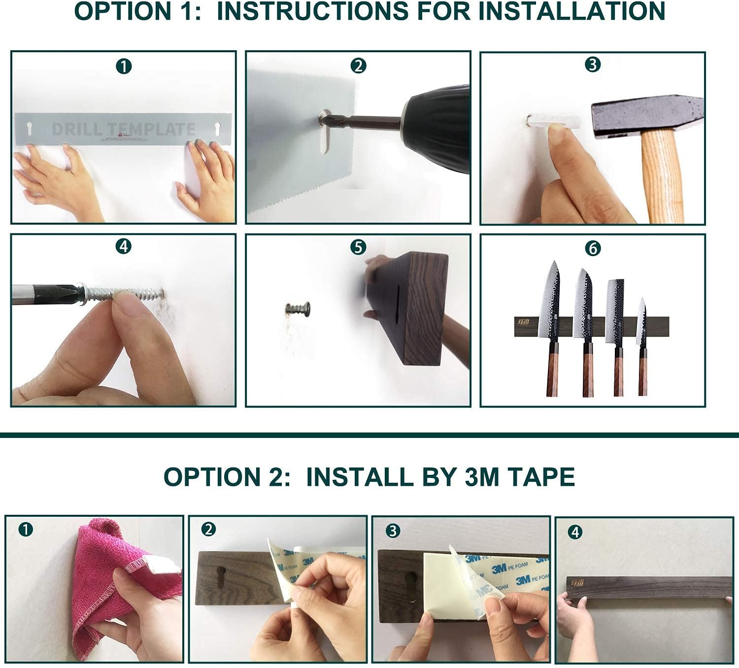 FINDKING 5Pcs Knife Set Dynasty series-3 layer 9CR18MOV clad steel w/octagon handle Chef's Knife with 18'' Acacia Wood Magnetic Knife Strip