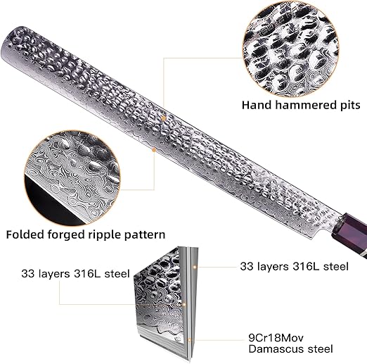 FINDKING Eternity Series Brisket Slicing Knife with ABS sheath, Sharp Carving Knife for Meat, BBQ Must-Have Knife, 9Cr18MoV Damascus Steel Blade