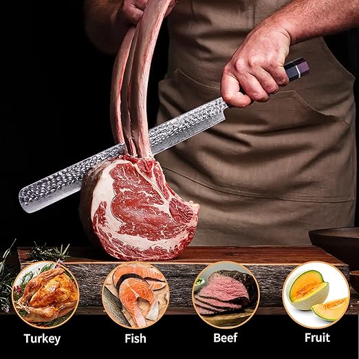 FINDKING Eternity Series Brisket Slicing Knife with ABS sheath, Sharp Carving Knife for Meat, BBQ Must-Have Knife, 9Cr18MoV Damascus Steel Blade