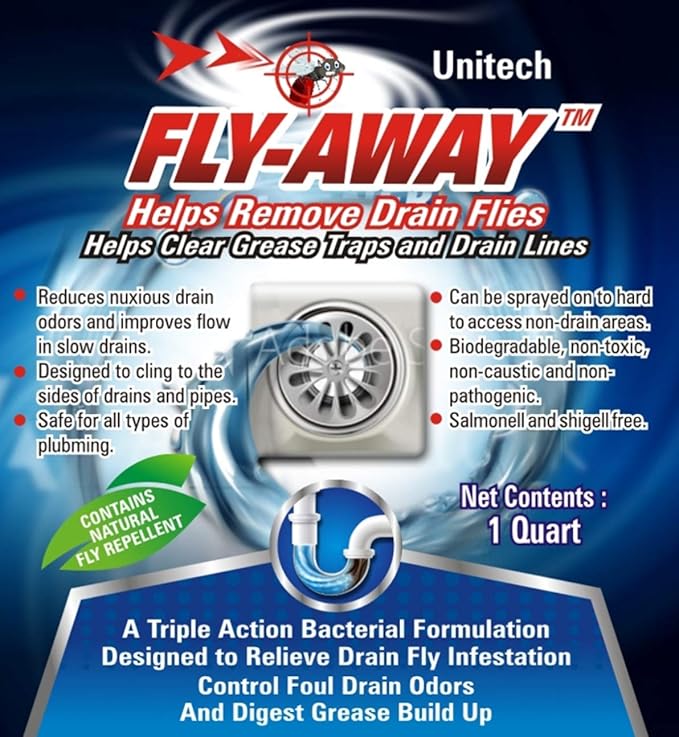 FLY-AWAY Drain Fly Killer, Fruit Fly Killer, Drain Fly Treatment, Grease Digester, Fruit Fly