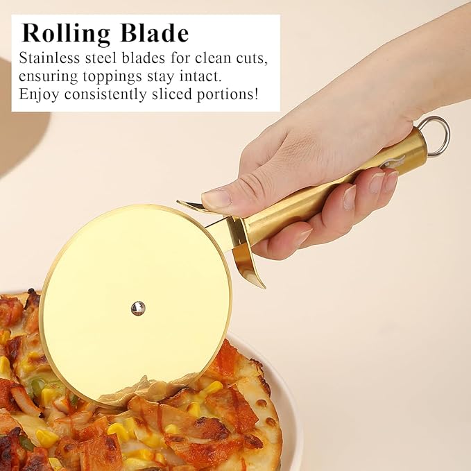 Berglander Pizza Wheel, Gold Titanium Plating Stainless Steel Pizza Cutter, Super Sharp Pizza Slicer With Titanium Gold Plating, Pastry Cutter, Easy to Clean And Stored
