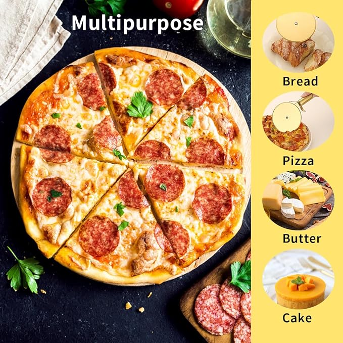 Berglander Pizza Wheel, Gold Titanium Plating Stainless Steel Pizza Cutter, Super Sharp Pizza Slicer With Titanium Gold Plating, Pastry Cutter, Easy to Clean And Stored