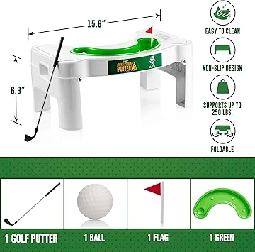 Gagster Royal Squat Putter - Mini Golf Toilet Game - Bathroom Stuff for Men - Foldable Potty Games for Adults - White Elephant Gift Ideas for Office - Indoor Golf Game for Men - Funny Gag Gifts