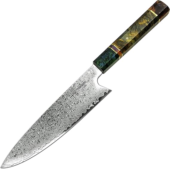 Ajegato Damascus Chef Knife Gyuto Unique One Of Kind Handle Professional 8 Inch Japanese Chefs Kitchen Knife Vg10 67 Layers Damascus Steel Knive with Sheath