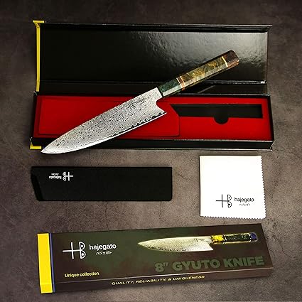 Ajegato Damascus Chef Knife Gyuto Unique One Of Kind Handle Professional 8 Inch Japanese Chefs Kitchen Knife Vg10 67 Layers Damascus Steel Knive with Sheath