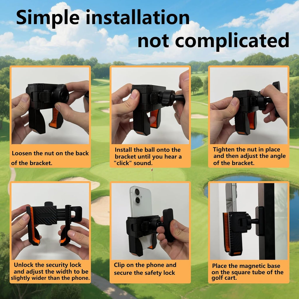 2025 Upgraded Magnetic Golf Cart Phone Holder - 8×N52 Magnets,360° Rotatable Fit EZGO/Club Car/Yamaha/Icon Golf Carts - Compatible with iPhone, Samsung & More - Golf Accessories Gift for Men & Women