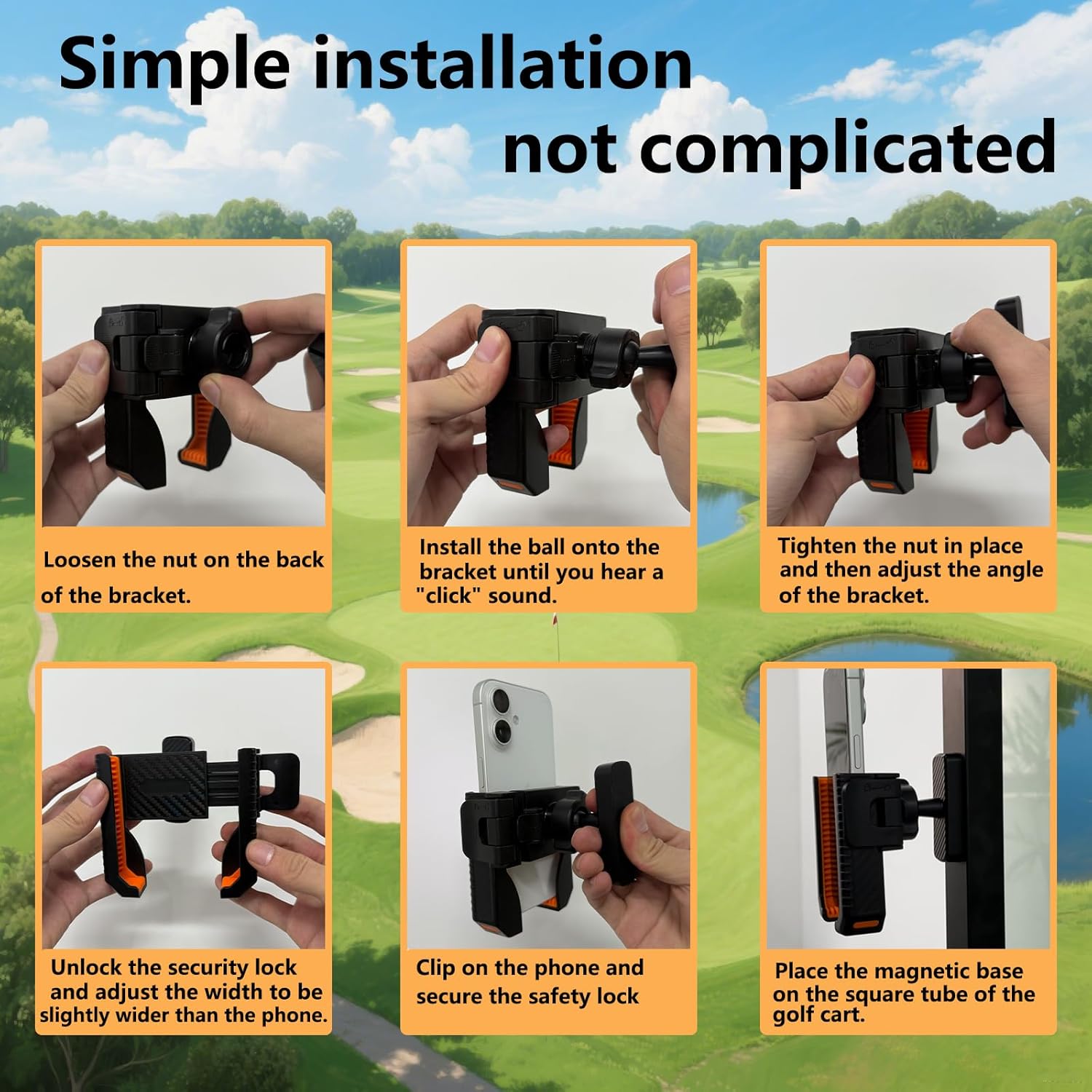 2025 Upgraded Magnetic Golf Cart Phone Holder - 8×N52 Magnets,360° Rotatable Fit EZGO/Club Car/Yamaha/Icon Golf Carts - Compatible with iPhone, Samsung & More - Golf Accessories Gift for Men & Women