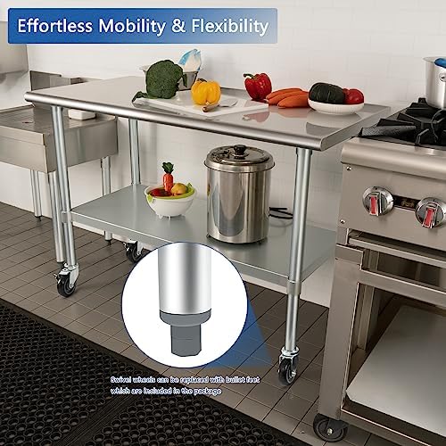 HARDURA Stainless Steel Table Prep & Work Table 24 x 48 Inches NSF Heavy Duty Commercial with Undershelf and Backsplash for Restaurant Kitchen Home and Hotel