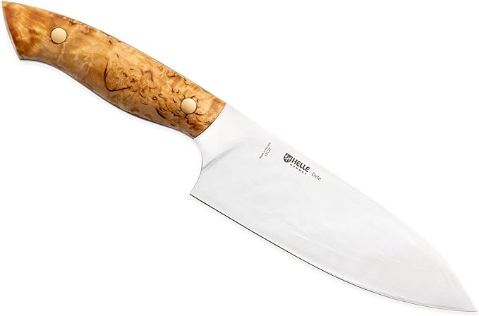 HELLE Knives - Dele - Fixed Blade - Full Tang - Chef Knife - Birch Wood Handle/Vulcanized Fibre Handle - Stainless Steel - Made in Norway