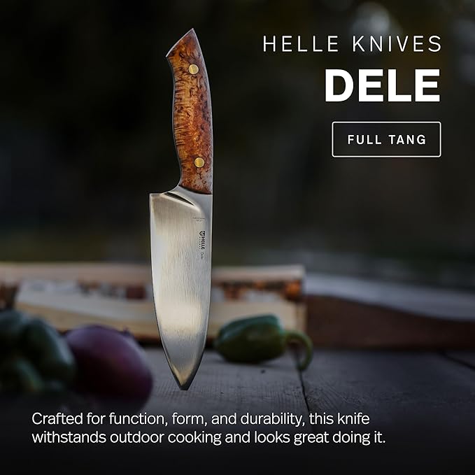 HELLE Knives - Dele - Fixed Blade - Full Tang - Chef Knife - Birch Wood Handle/Vulcanized Fibre Handle - Stainless Steel - Made in Norway