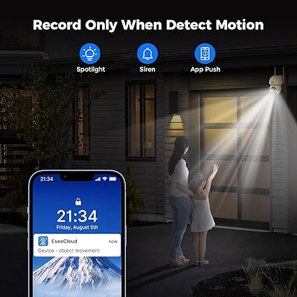 Hiseeu Wireless Solar Camera System Outdoor, 4PCS 4MP Home Battery Camera with 1T HDD, PTZ 360° View, PIR Motion Detection, Color Night Vision, IP66, 2-Way Audio, 2.4G WiFi