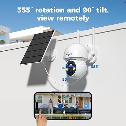 Hiseeu Wireless Solar Camera System Outdoor, 4PCS 4MP Home Battery Camera with 1T HDD, PTZ 360° View, PIR Motion Detection, Color Night Vision, IP66, 2-Way Audio, 2.4G WiFi