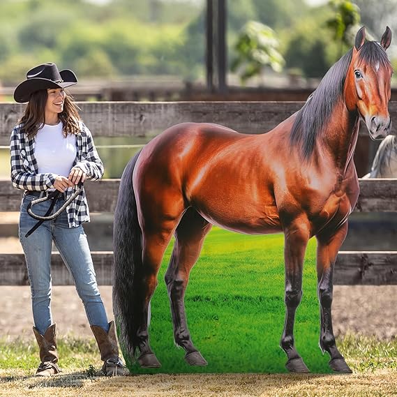 Marsui 6.3 ft Horse Racing Party Decorations Horse Cardboard Cutout Stand up Life Size Photo Props Animals Derby Day Decor for Western Party Supplies