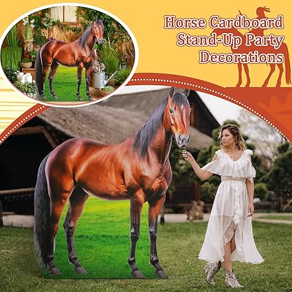 Marsui 6.3 ft Horse Racing Party Decorations Horse Cardboard Cutout Stand up Life Size Photo Props Animals Derby Day Decor for Western Party Supplies