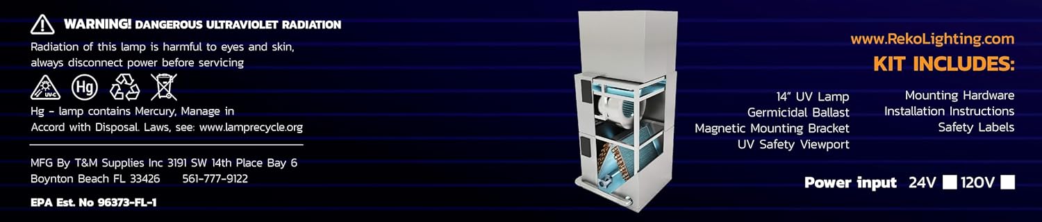 R600 24v HVAC Air Purifier UV Light Coil Cleaner Germicidal 14" 18W UVC for AC Air Conditioning with Magnet