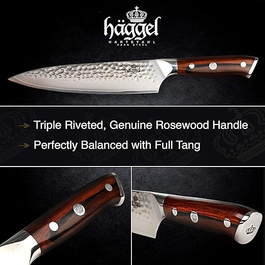 Haggel 8 Inch Damascus Chef's Knife for All-Around Food Preparation Ultra-Sharp Professional Kitchen Knife Hand Hammered VG10 Stainless Steel Blade Best Gifts for Chefs